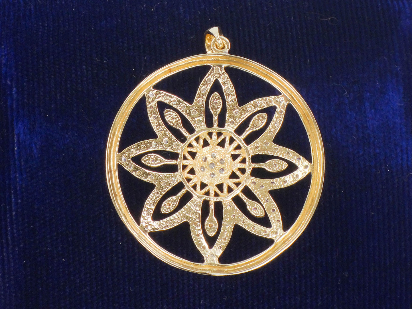 Vintage 14k Solid Gold Diamond Flower Pendant, Clyde Duneier Large Round Gold Pendant