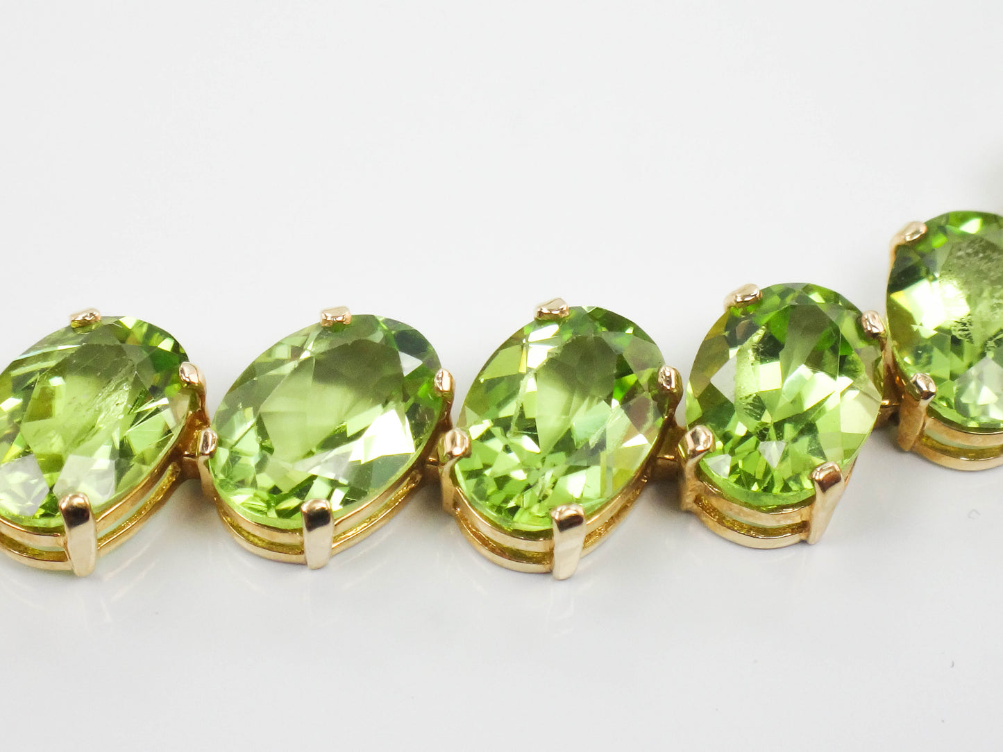 Estate 14k Yellow Gold Oval Cur Natural Peridot Tennis Bracelet, Green Stone Bracelet, 8"
