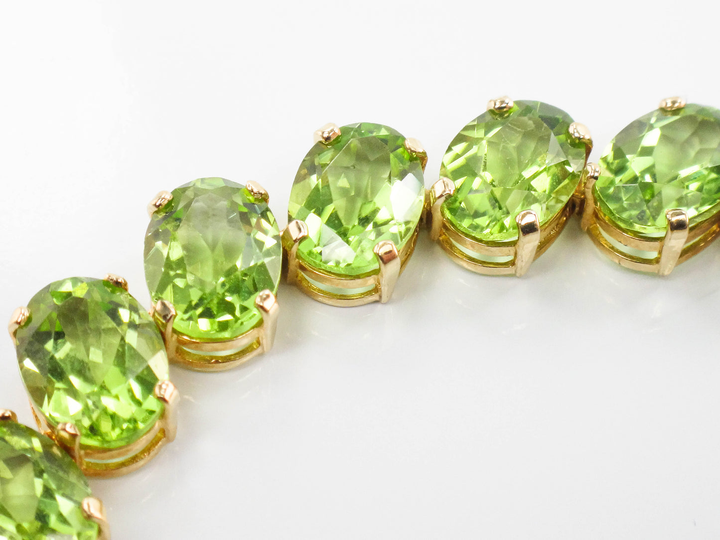 Estate 14k Yellow Gold Oval Cur Natural Peridot Tennis Bracelet, Green Stone Bracelet, 8"