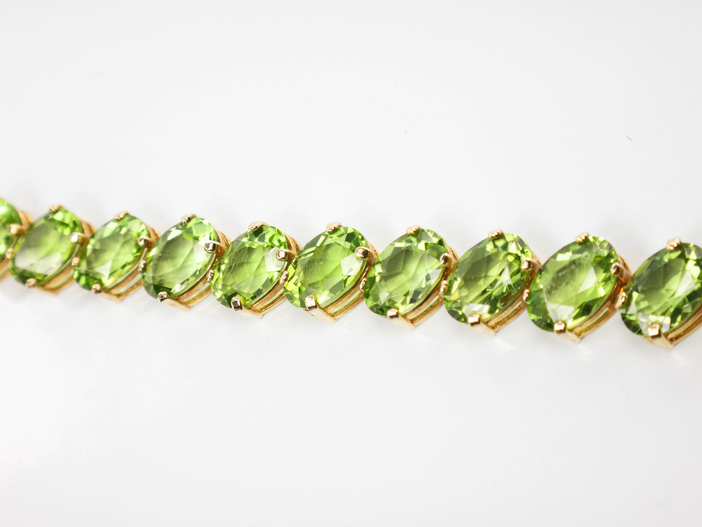 Estate 14k Yellow Gold Oval Cur Natural Peridot Tennis Bracelet, Green Stone Bracelet, 8"