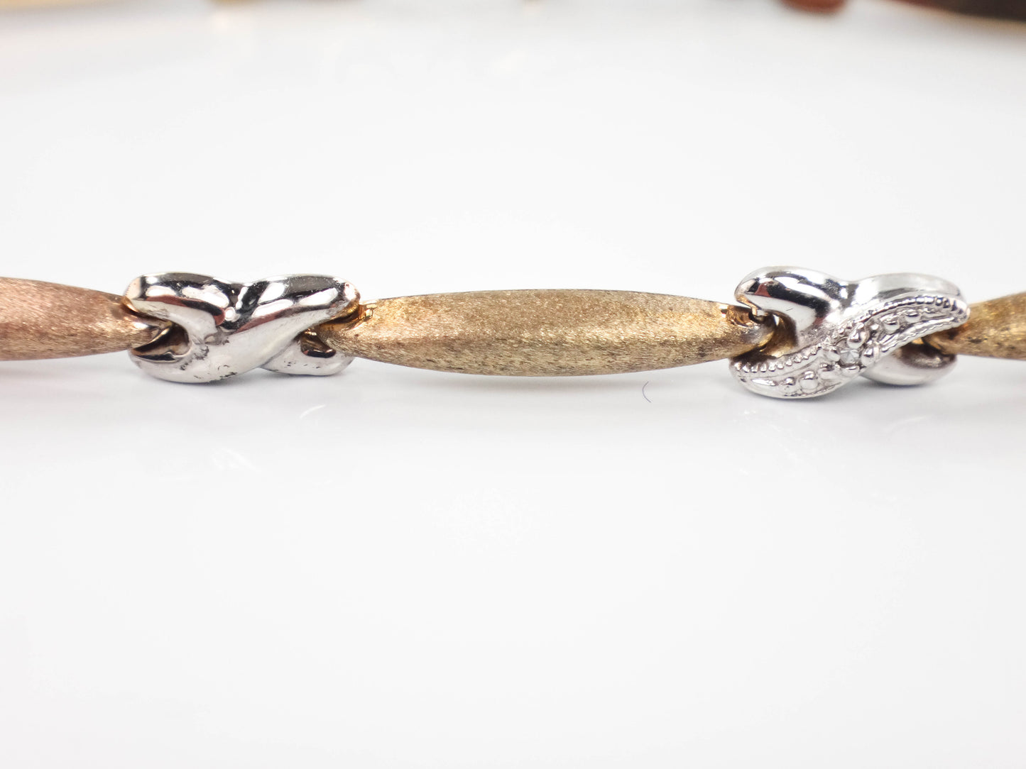 10k Two Tone Gold and Diamond X Bracelet, 6 7/8", Vintage Jewelry