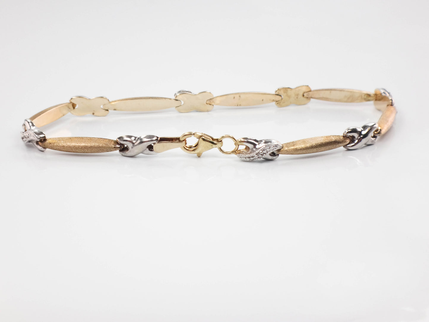 10k Two Tone Gold and Diamond X Bracelet, 6 7/8", Vintage Jewelry