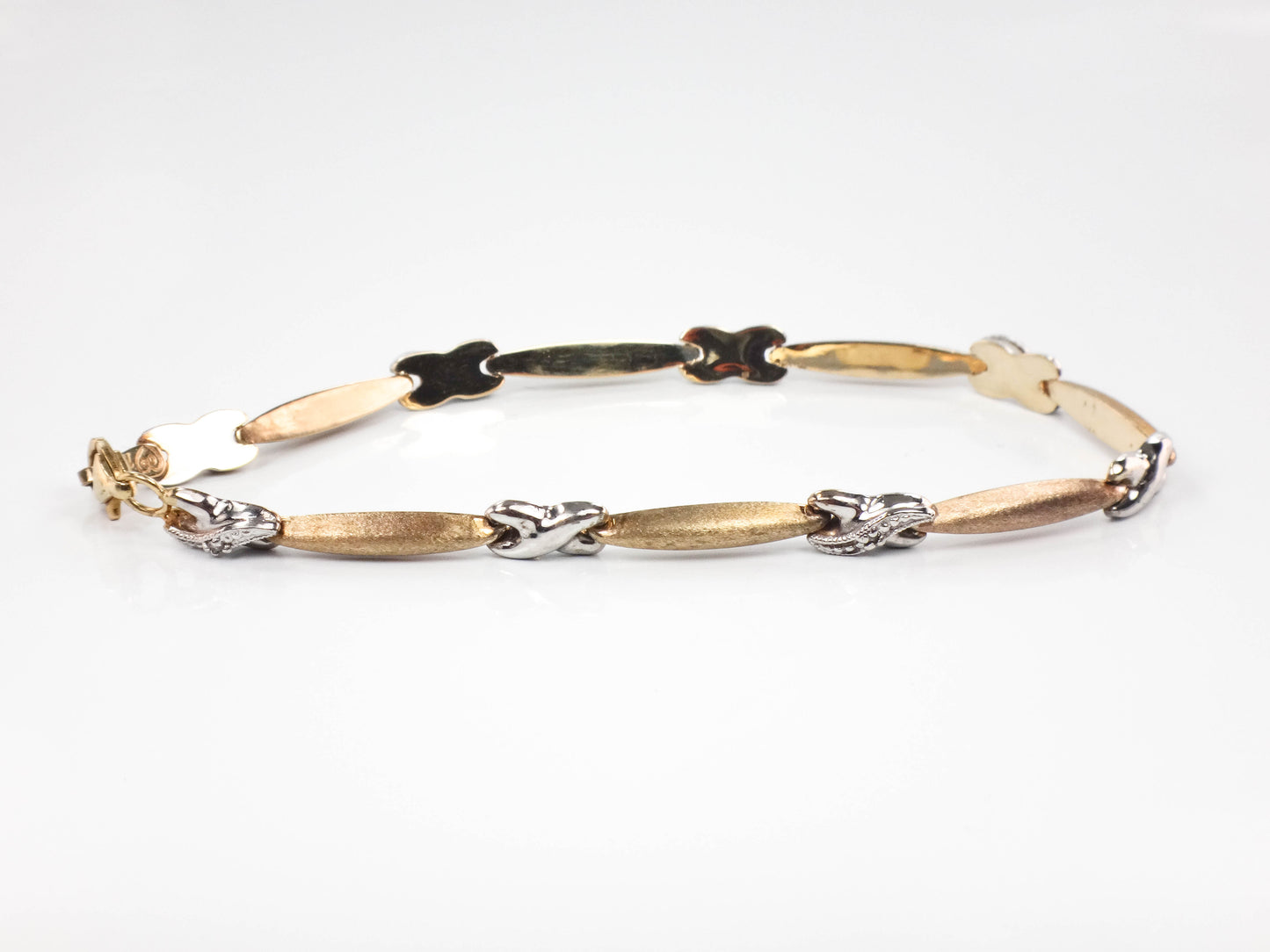 10k Two Tone Gold and Diamond X Bracelet, 6 7/8", Vintage Jewelry