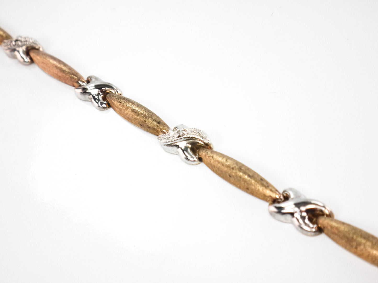 10k Two Tone Gold and Diamond X Bracelet, 6 7/8", Vintage Jewelry