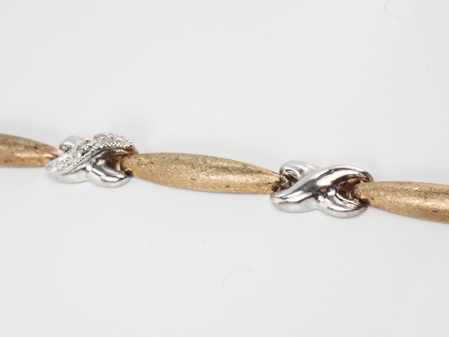 10k Two Tone Gold and Diamond X Bracelet, 6 7/8", Vintage Jewelry