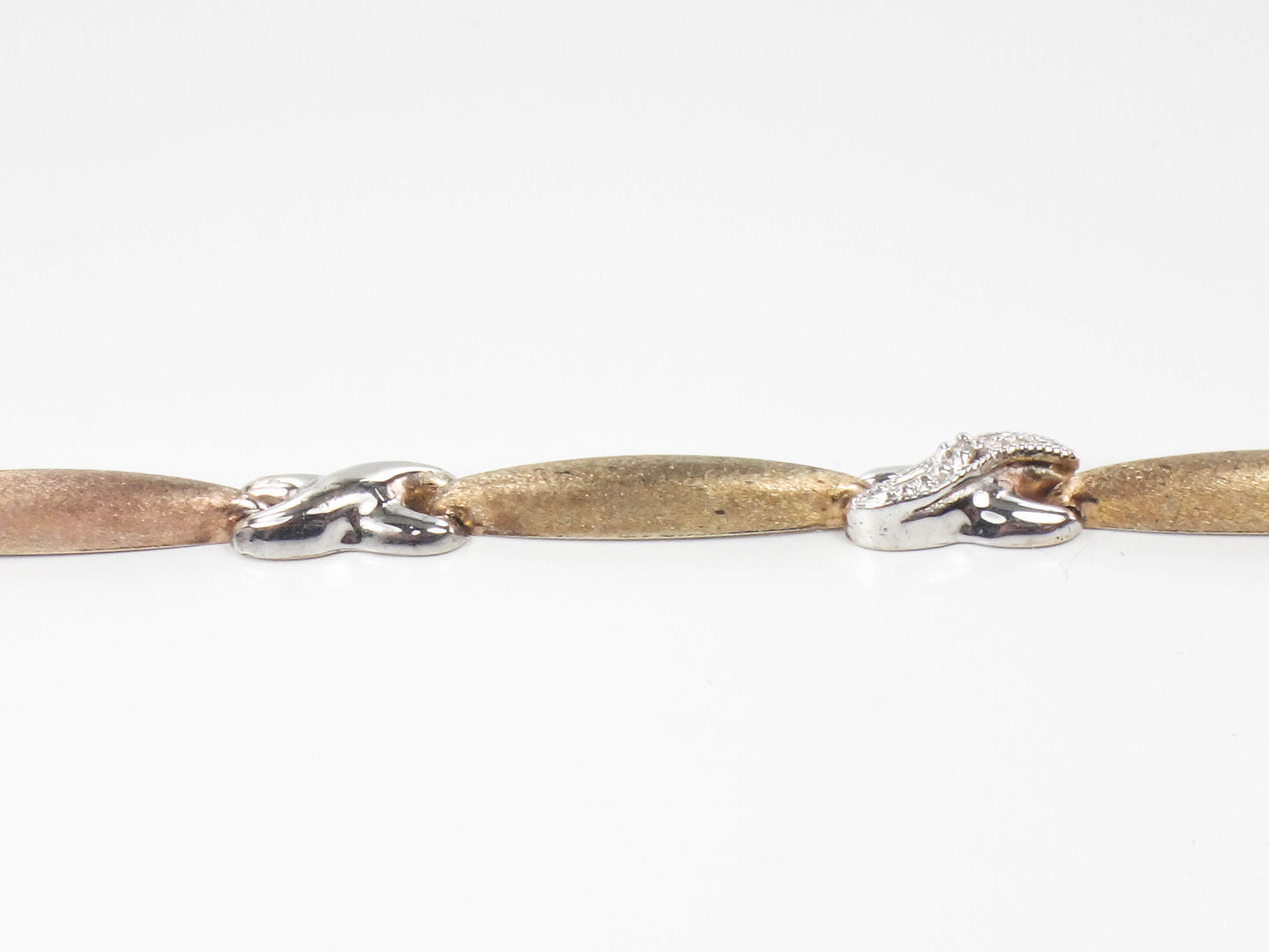10k Two Tone Gold and Diamond X Bracelet, 6 7/8", Vintage Jewelry