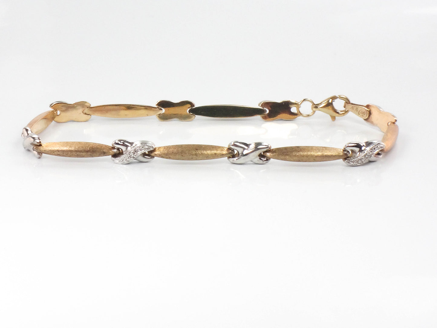 10k Two Tone Gold and Diamond X Bracelet, 6 7/8", Vintage Jewelry