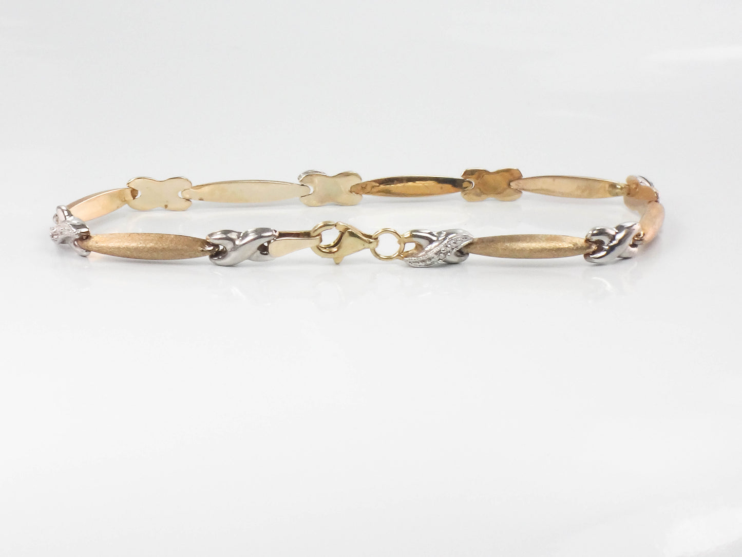 10k Two Tone Gold and Diamond X Bracelet, 6 7/8", Vintage Jewelry
