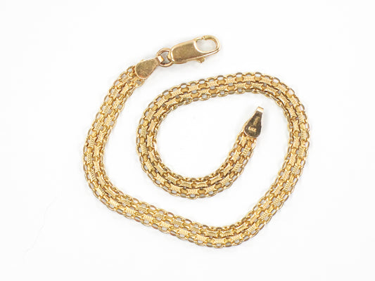 Vintage Solid 14k Yellow Gold Bismark Link Bracelet, 8"