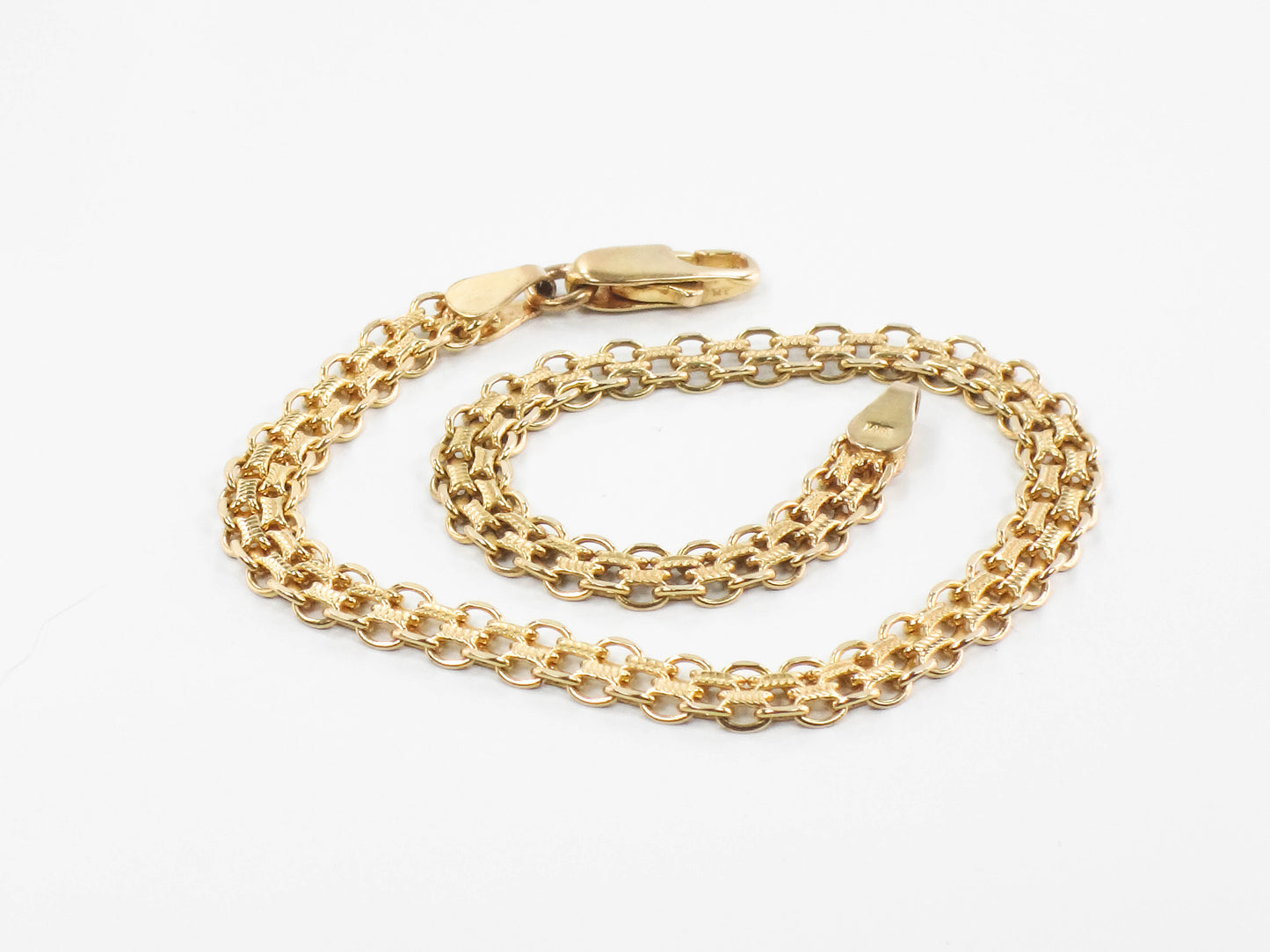 Vintage Solid 14k Yellow Gold Bismark Link Bracelet, 8"