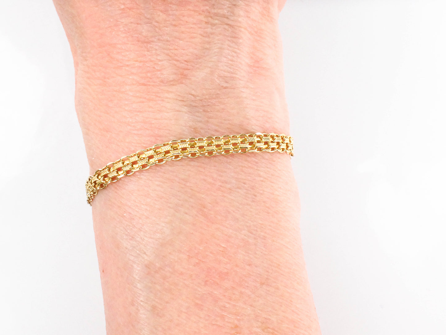 Vintage Solid 14k Yellow Gold Bismark Link Bracelet, 8"