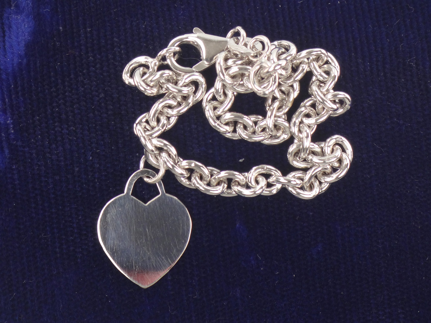 Vintage 14k White Gold Heart Charm Link Bracelet, 7"