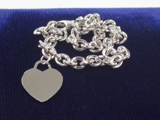 Vintage 14k White Gold Heart Charm Link Bracelet, 7"
