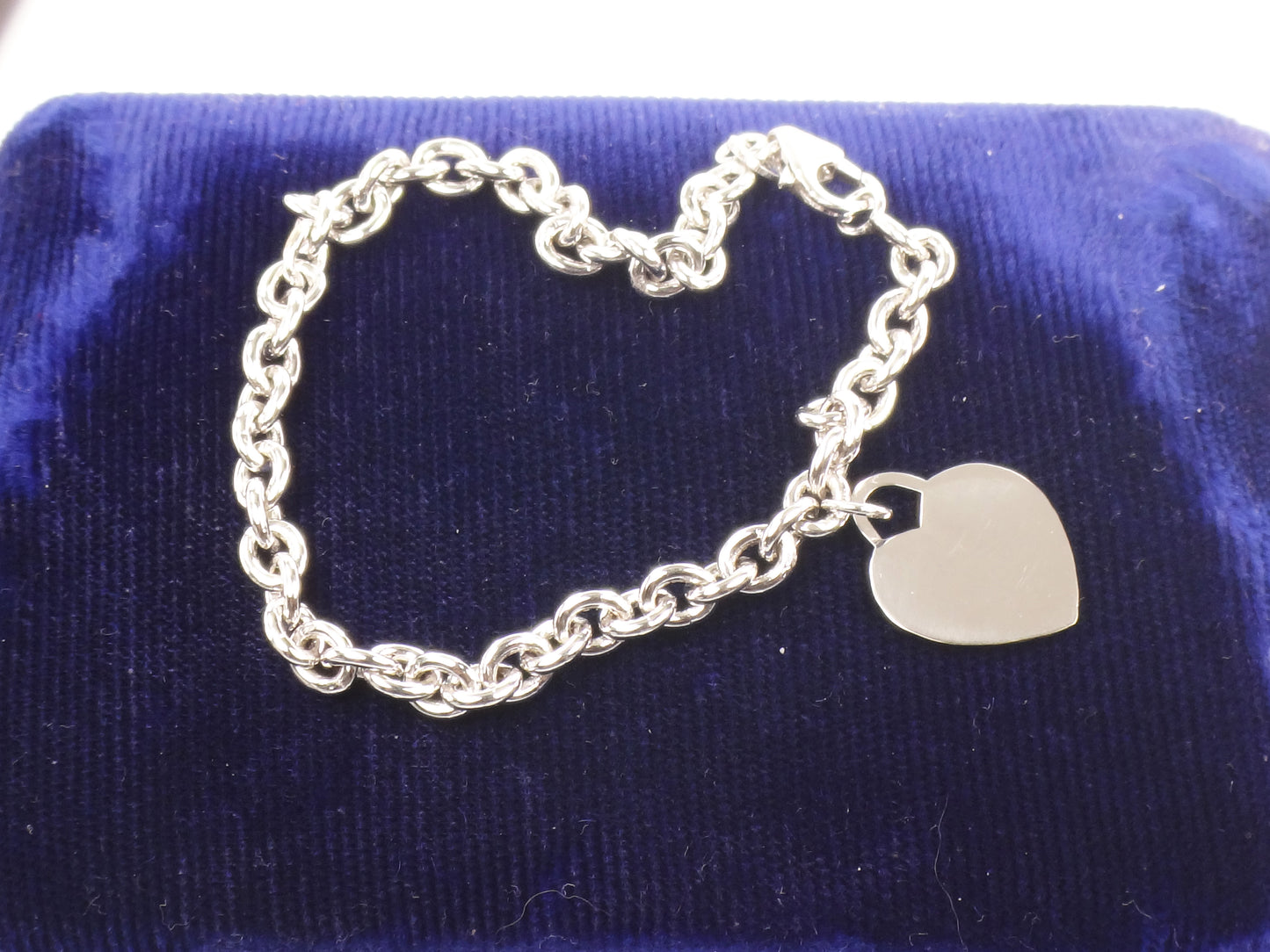 Vintage 14k White Gold Heart Charm Link Bracelet, 7"