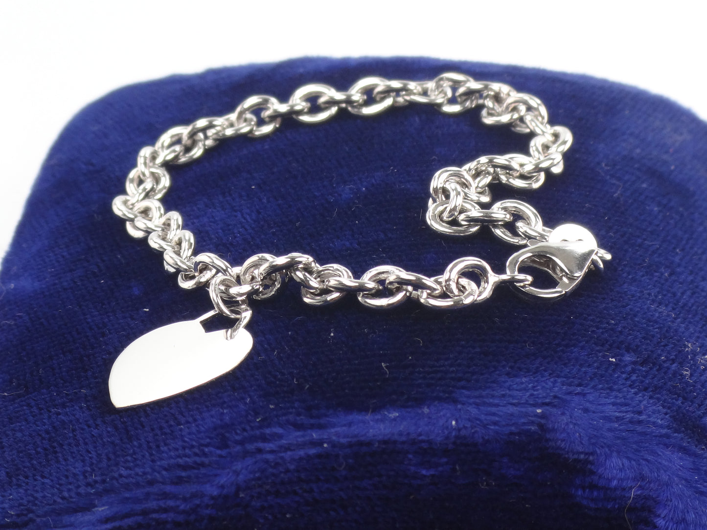 Vintage 14k White Gold Heart Charm Link Bracelet, 7"