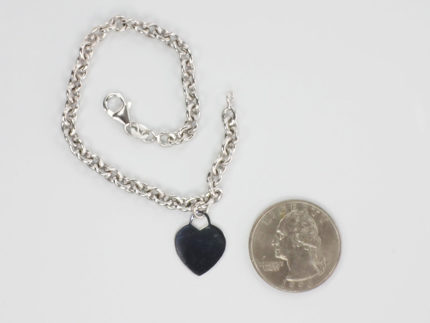 Vintage 14k White Gold Heart Charm Link Bracelet, 7"