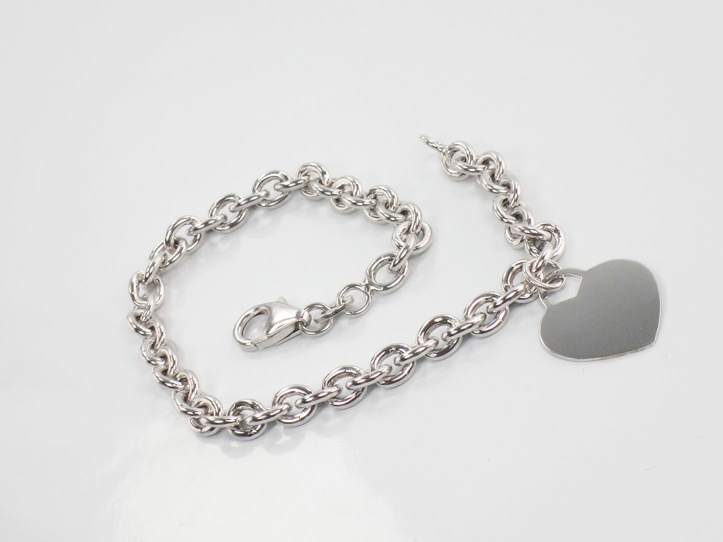 Vintage 14k White Gold Heart Charm Link Bracelet, 7"