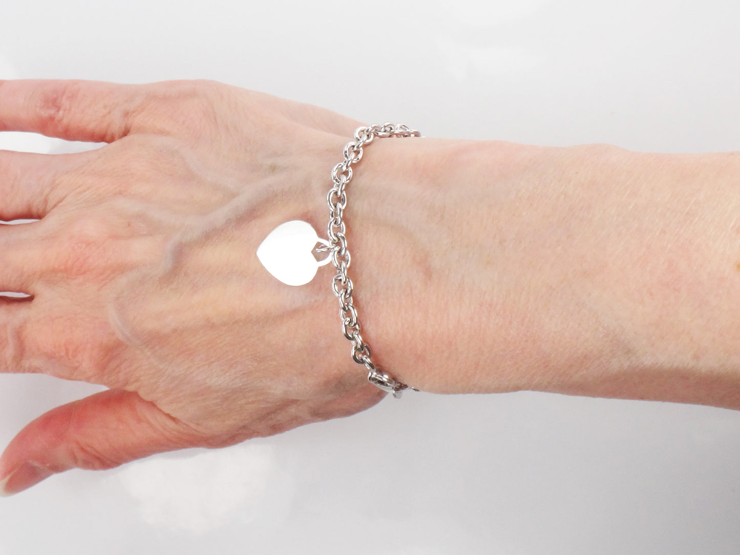 Vintage 14k White Gold Heart Charm Link Bracelet, 7"