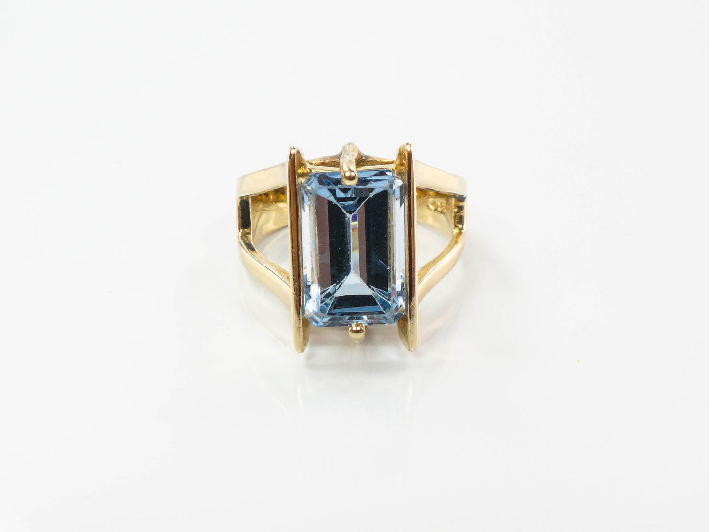 Vintage 14k Yellow Gold Rectangle Cut Blue Topaz Ring, Size 5.75, December Birthstone