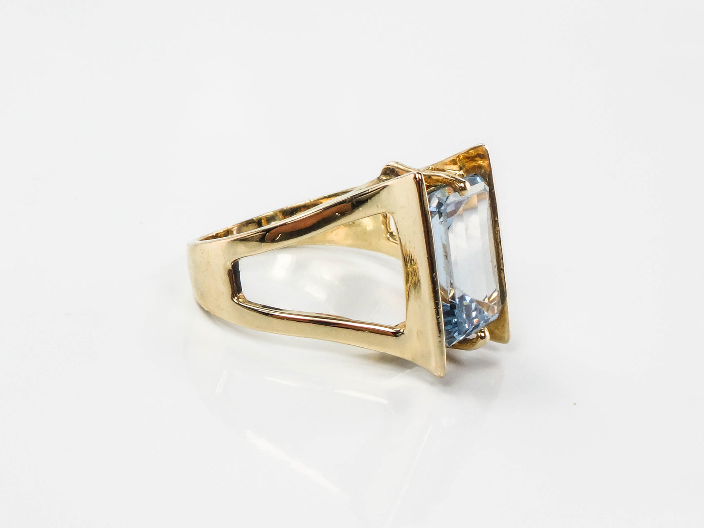 Vintage 14k Yellow Gold Rectangle Cut Blue Topaz Ring, Size 5.75, December Birthstone