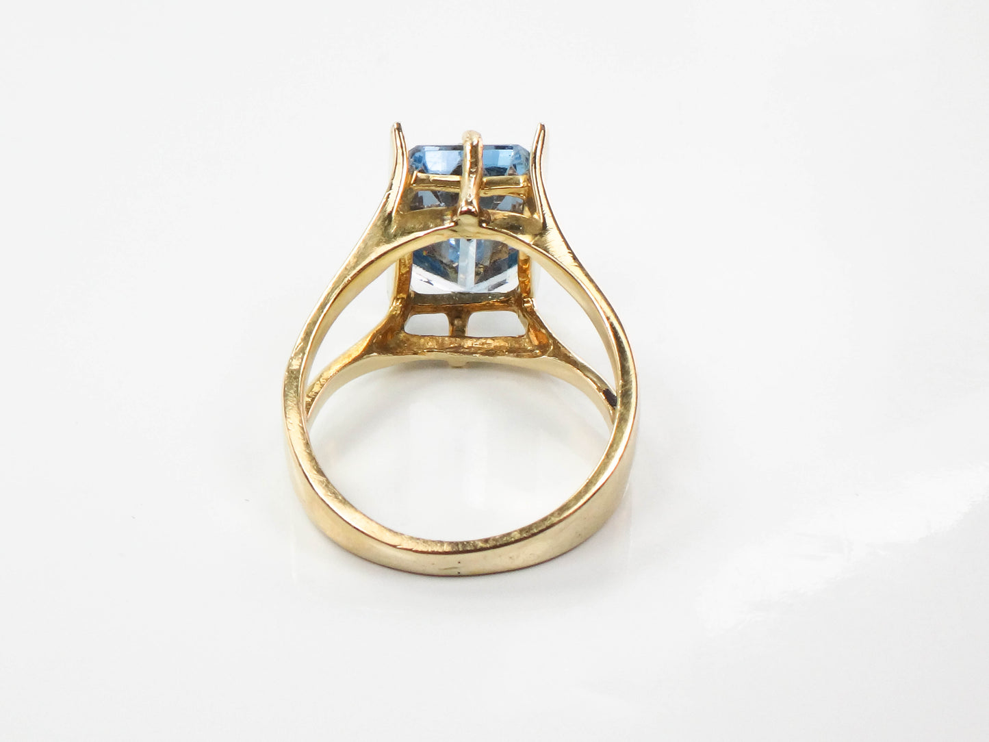 Vintage 14k Yellow Gold Rectangle Cut Blue Topaz Ring, Size 5.75, December Birthstone
