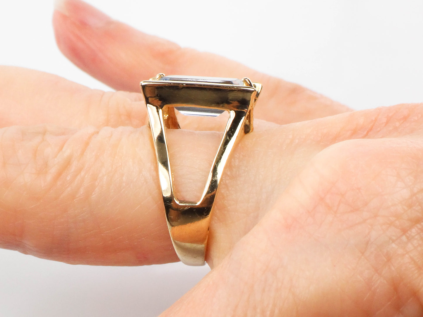 Vintage 14k Yellow Gold Rectangle Cut Blue Topaz Ring, Size 5.75, December Birthstone