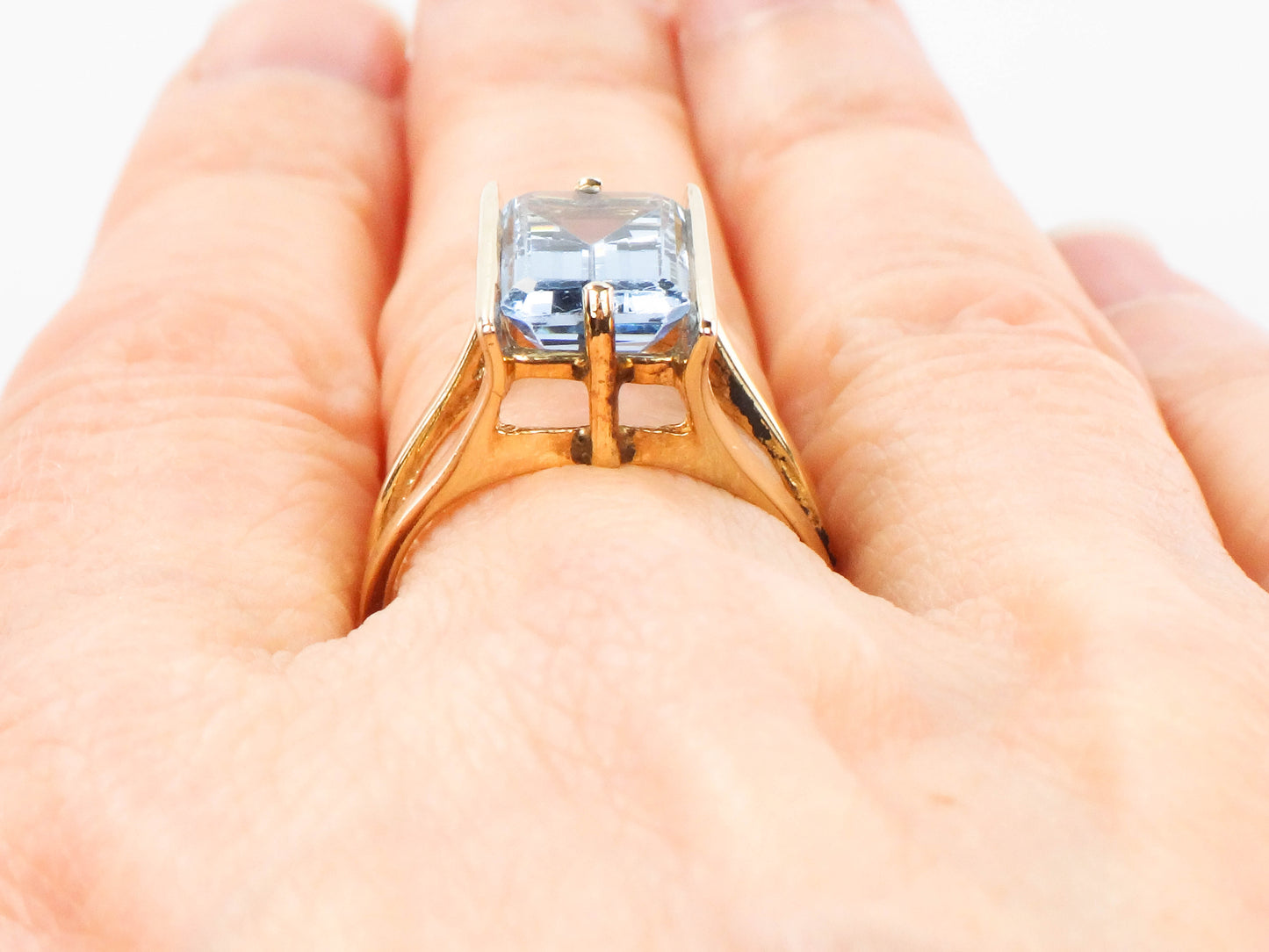 Vintage 14k Yellow Gold Rectangle Cut Blue Topaz Ring, Size 5.75, December Birthstone