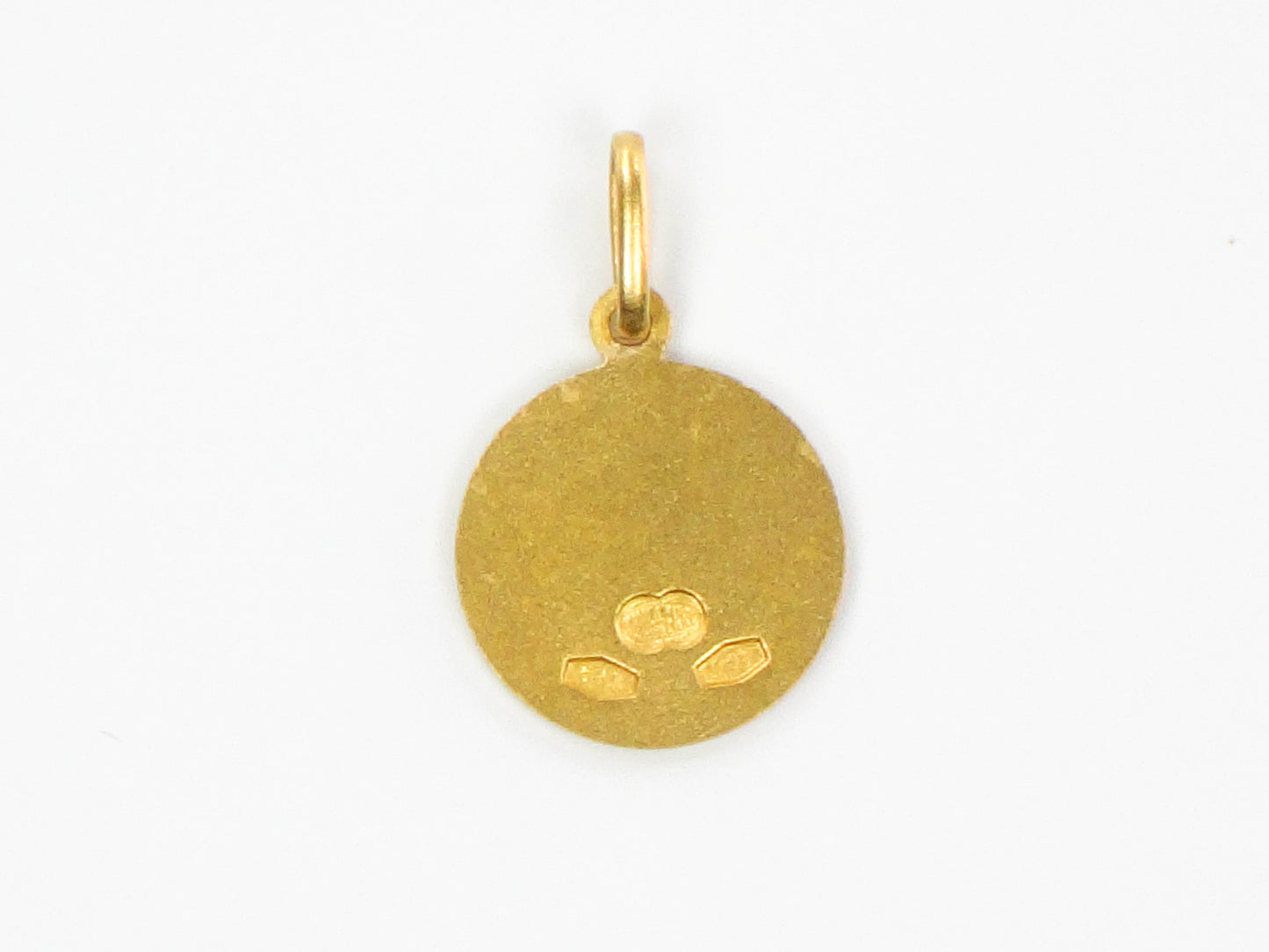 Vintage Small Solid 18k Yellow Gold Angel Pendant, Tiny Circle Pendant Charm