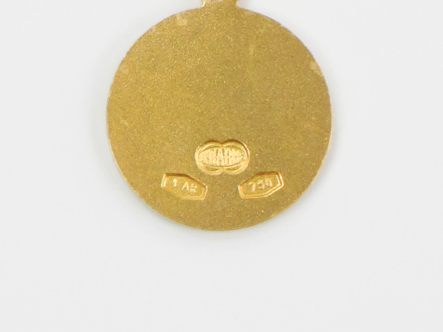Vintage Small Solid 18k Yellow Gold Angel Pendant, Tiny Circle Pendant Charm