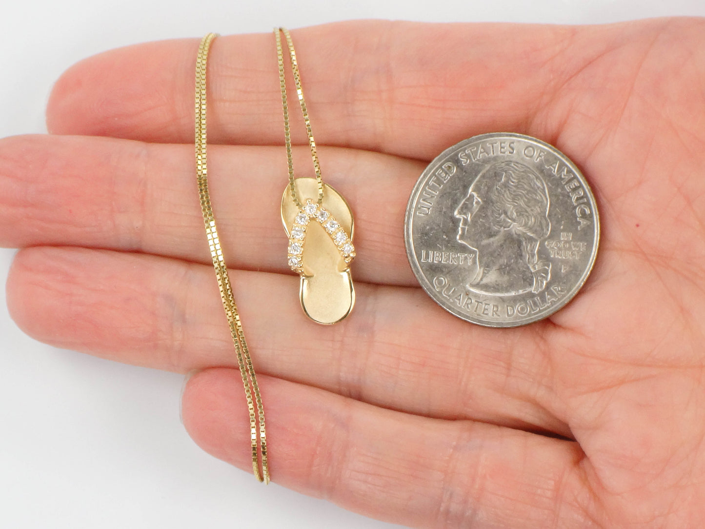 Na Hoku Hawaiin 14k Gold and Diamond Slipper Pendant Necklace, Yellow Gold Flip-Flop Sandal Charm 16", Pre-Owned