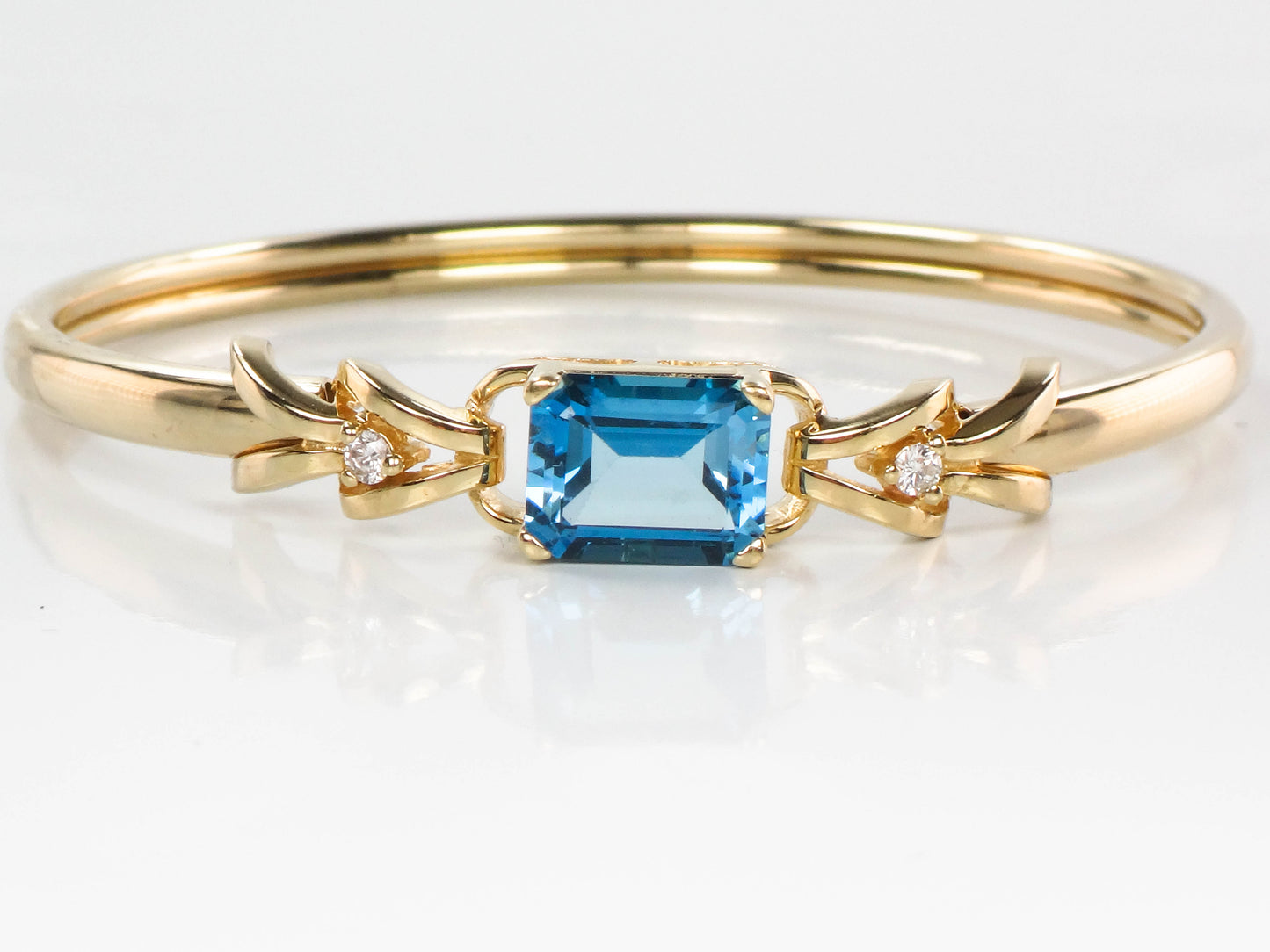 14k Yellow Gold Blue Topaz Diamond Bangle Bracelet, Pre-Owned Jewelry