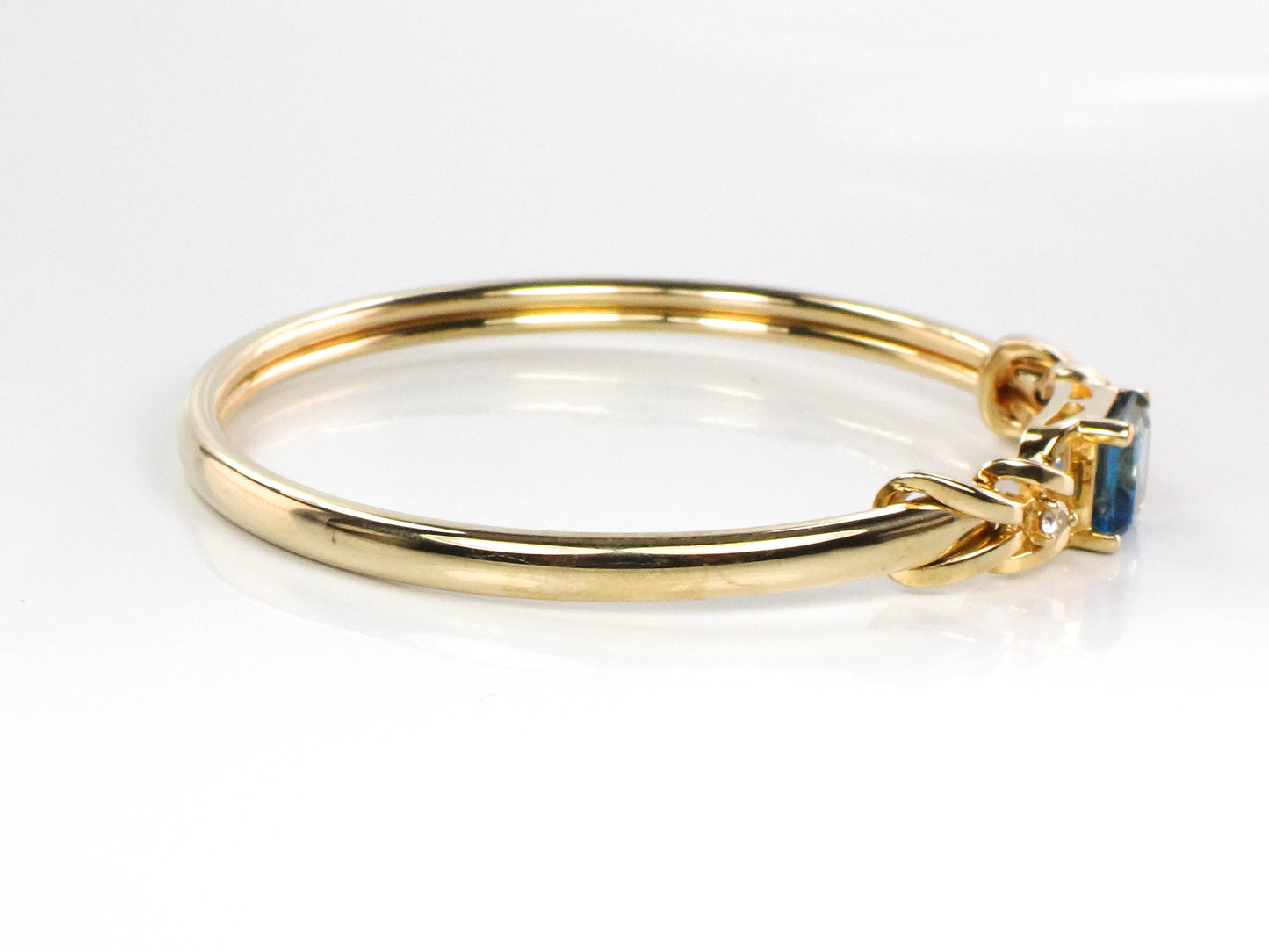 14k Yellow Gold Blue Topaz Diamond Bangle Bracelet, Pre-Owned Jewelry