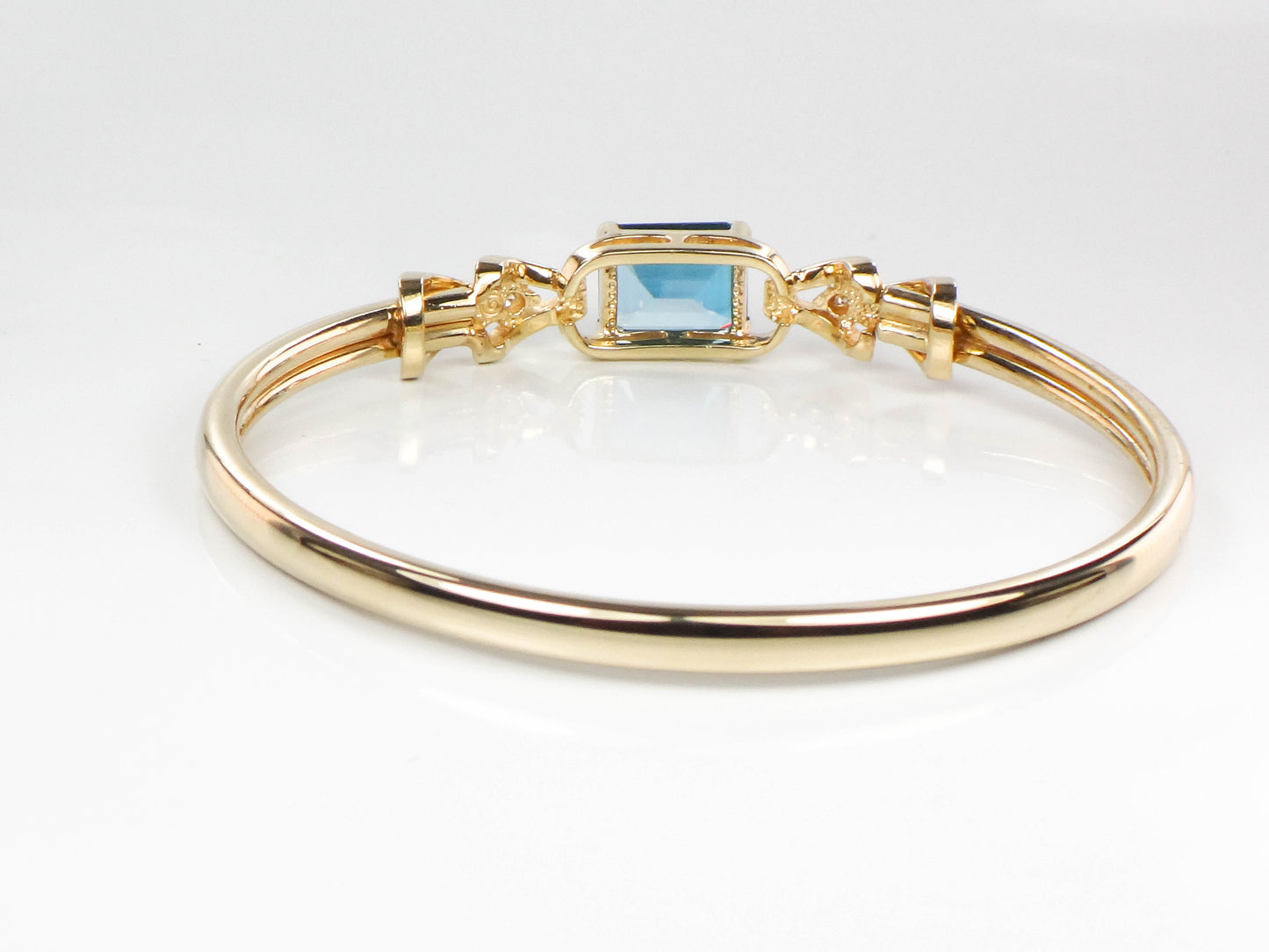 14k Yellow Gold Blue Topaz Diamond Bangle Bracelet, Pre-Owned Jewelry