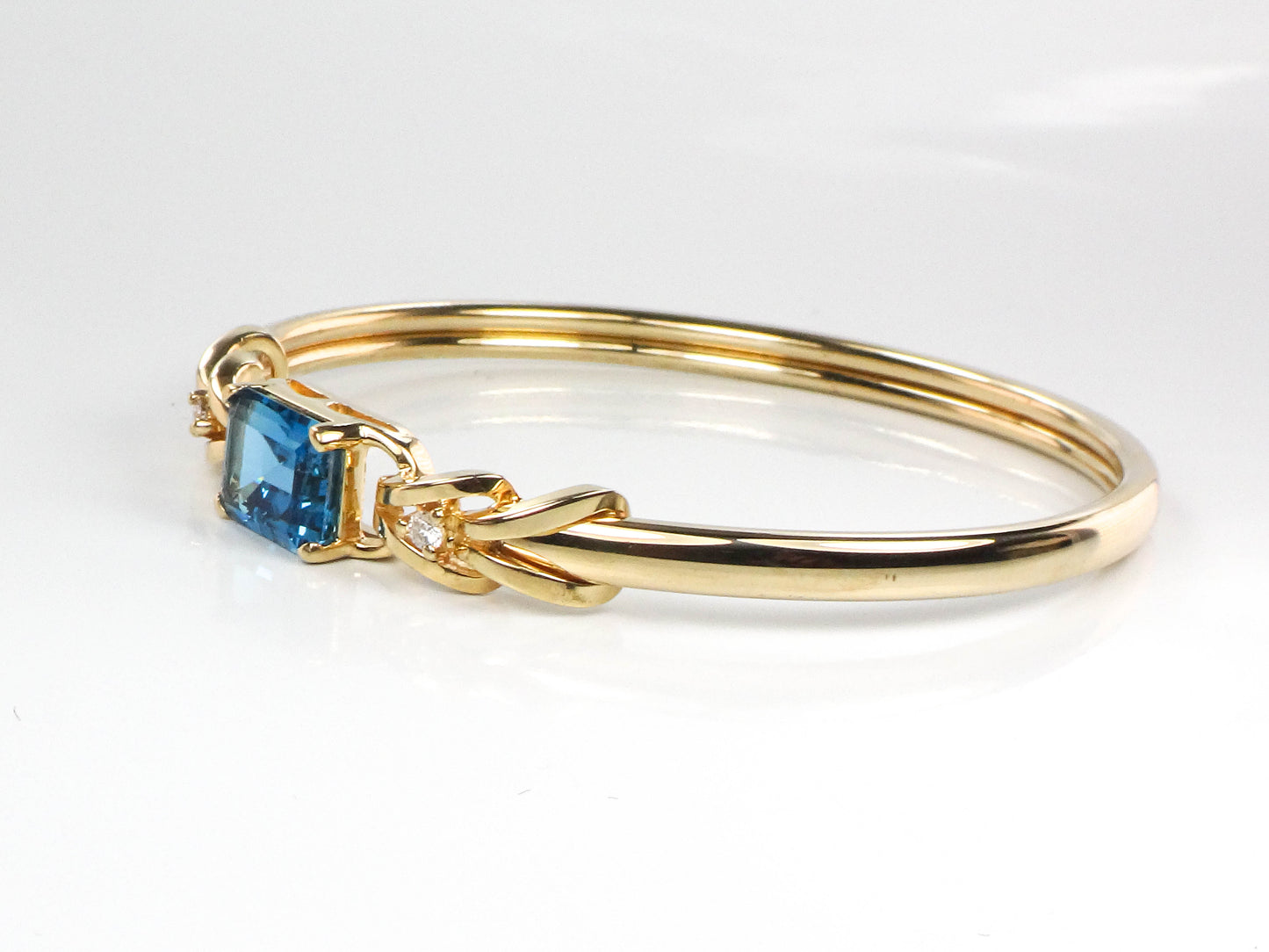 14k Yellow Gold Blue Topaz Diamond Bangle Bracelet, Pre-Owned Jewelry
