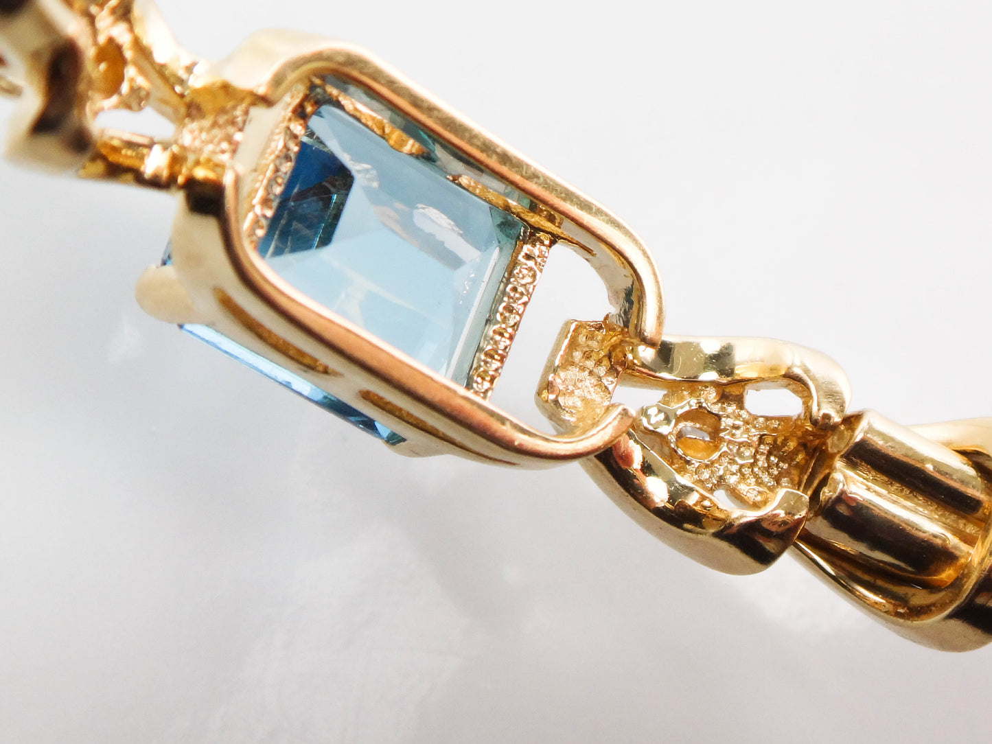 14k Yellow Gold Blue Topaz Diamond Bangle Bracelet, Pre-Owned Jewelry