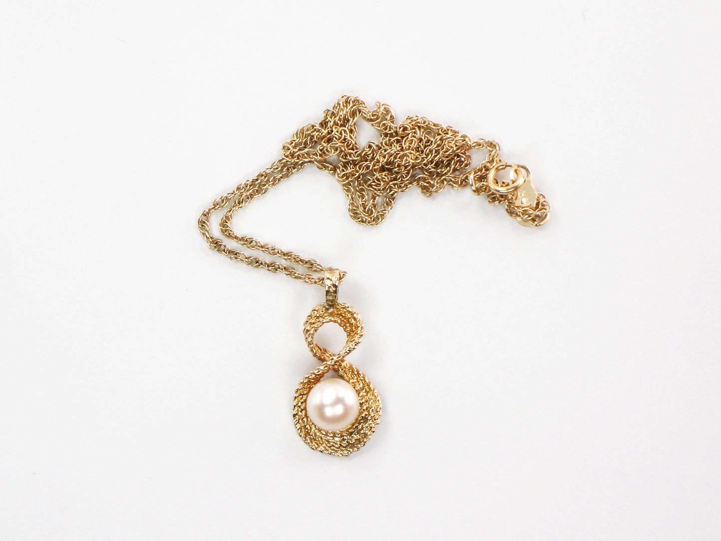 Vintage 14k Yellow Gold Pearl Drop Pendant Necklace 16", Bridal Necklace
