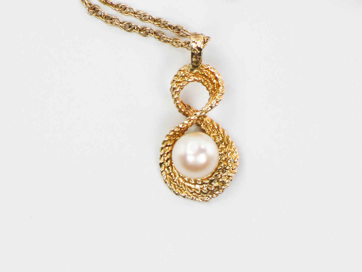 Vintage 14k Yellow Gold Pearl Drop Pendant Necklace 16", Bridal Necklace