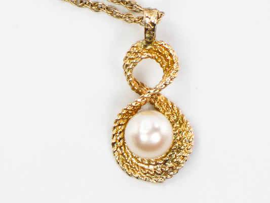 Vintage 14k Yellow Gold Pearl Drop Pendant Necklace 16", Bridal Necklace