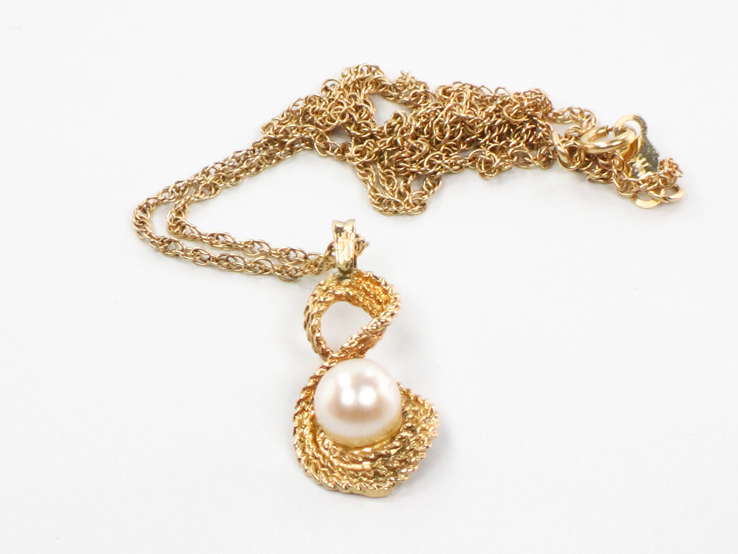 Vintage 14k Yellow Gold Pearl Drop Pendant Necklace 16", Bridal Necklace