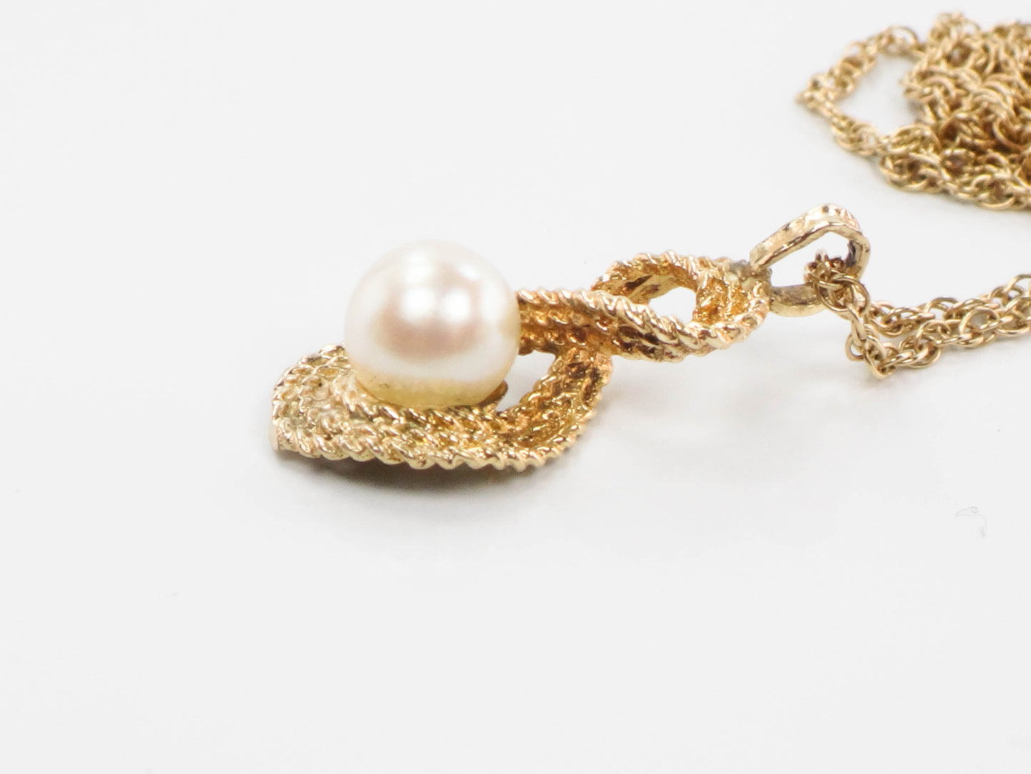 Vintage 14k Yellow Gold Pearl Drop Pendant Necklace 16", Bridal Necklace