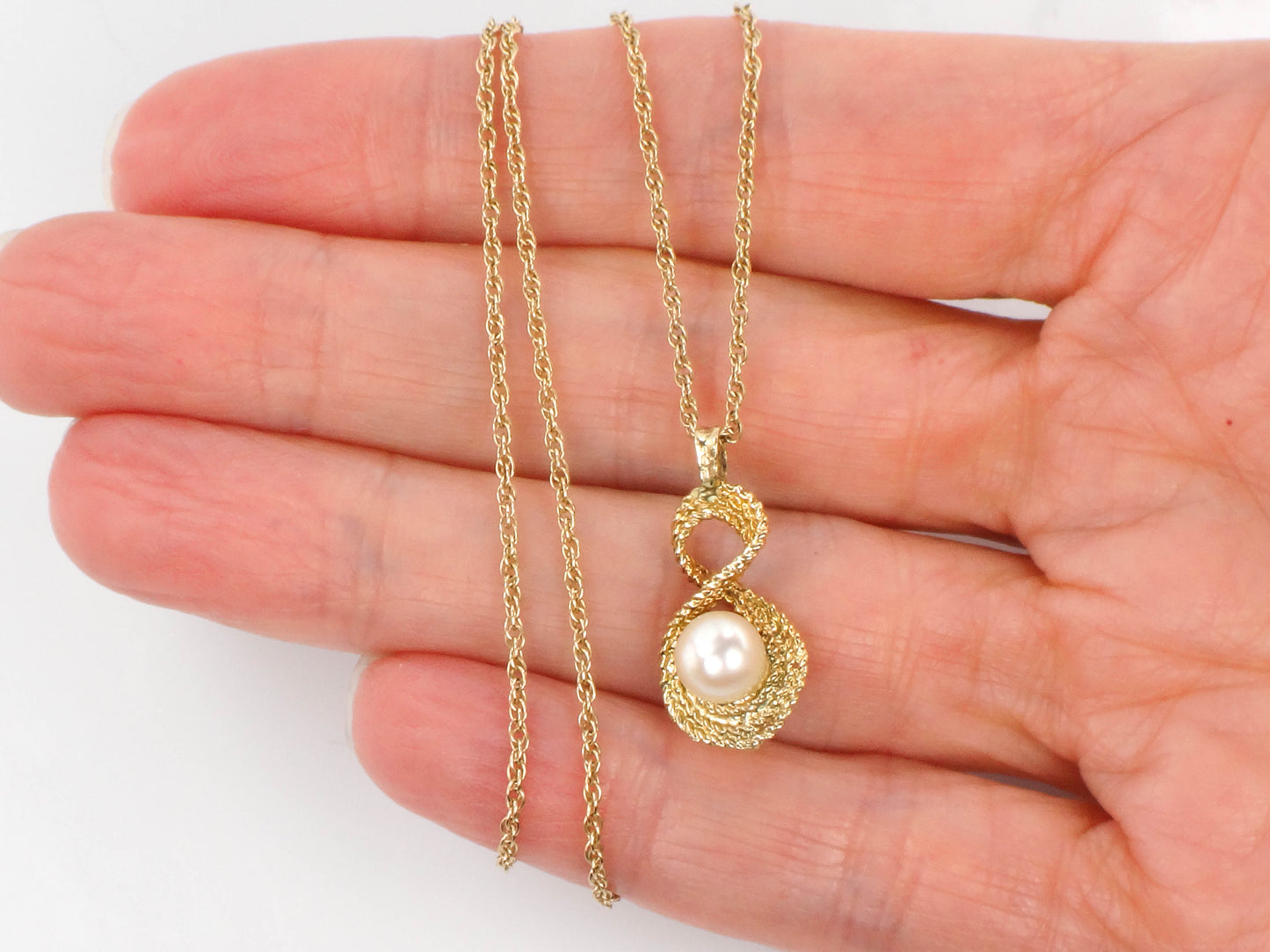 Vintage 14k Yellow Gold Pearl Drop Pendant Necklace 16", Bridal Necklace