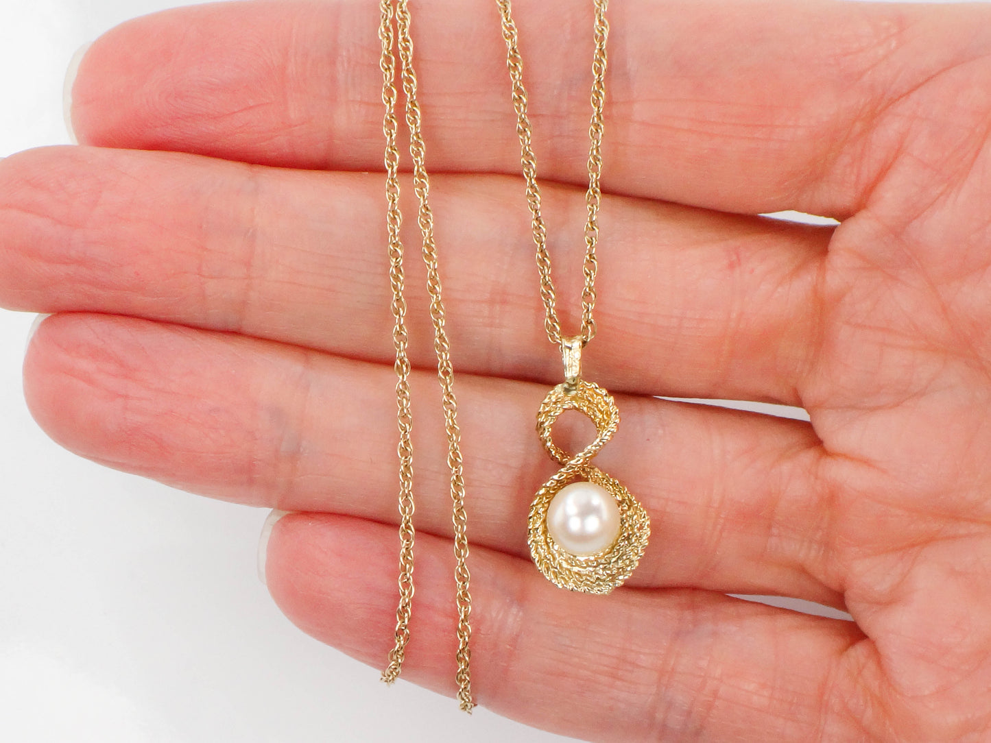 Vintage 14k Yellow Gold Pearl Drop Pendant Necklace 16", Bridal Necklace