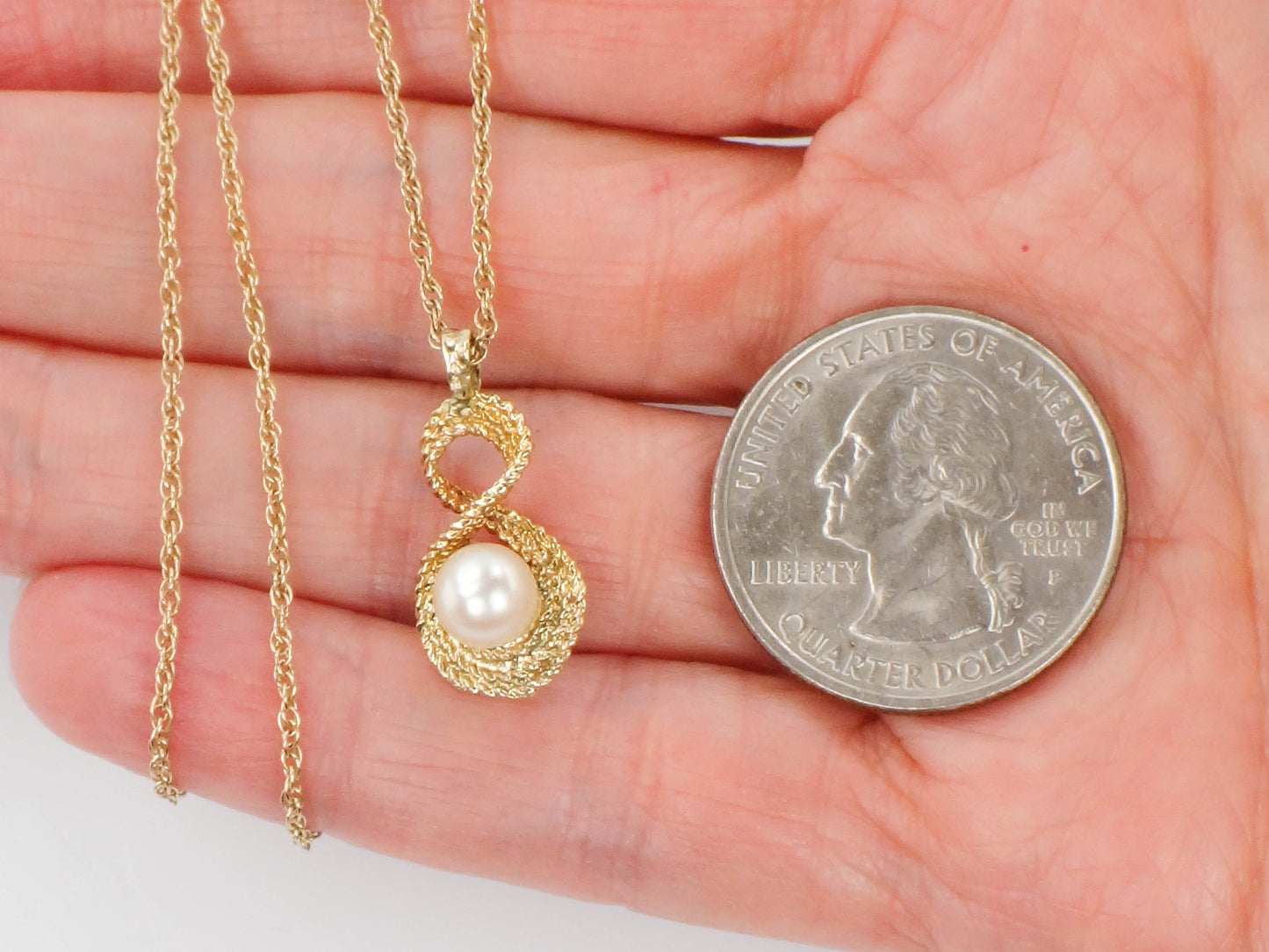 Vintage 14k Yellow Gold Pearl Drop Pendant Necklace 16", Bridal Necklace