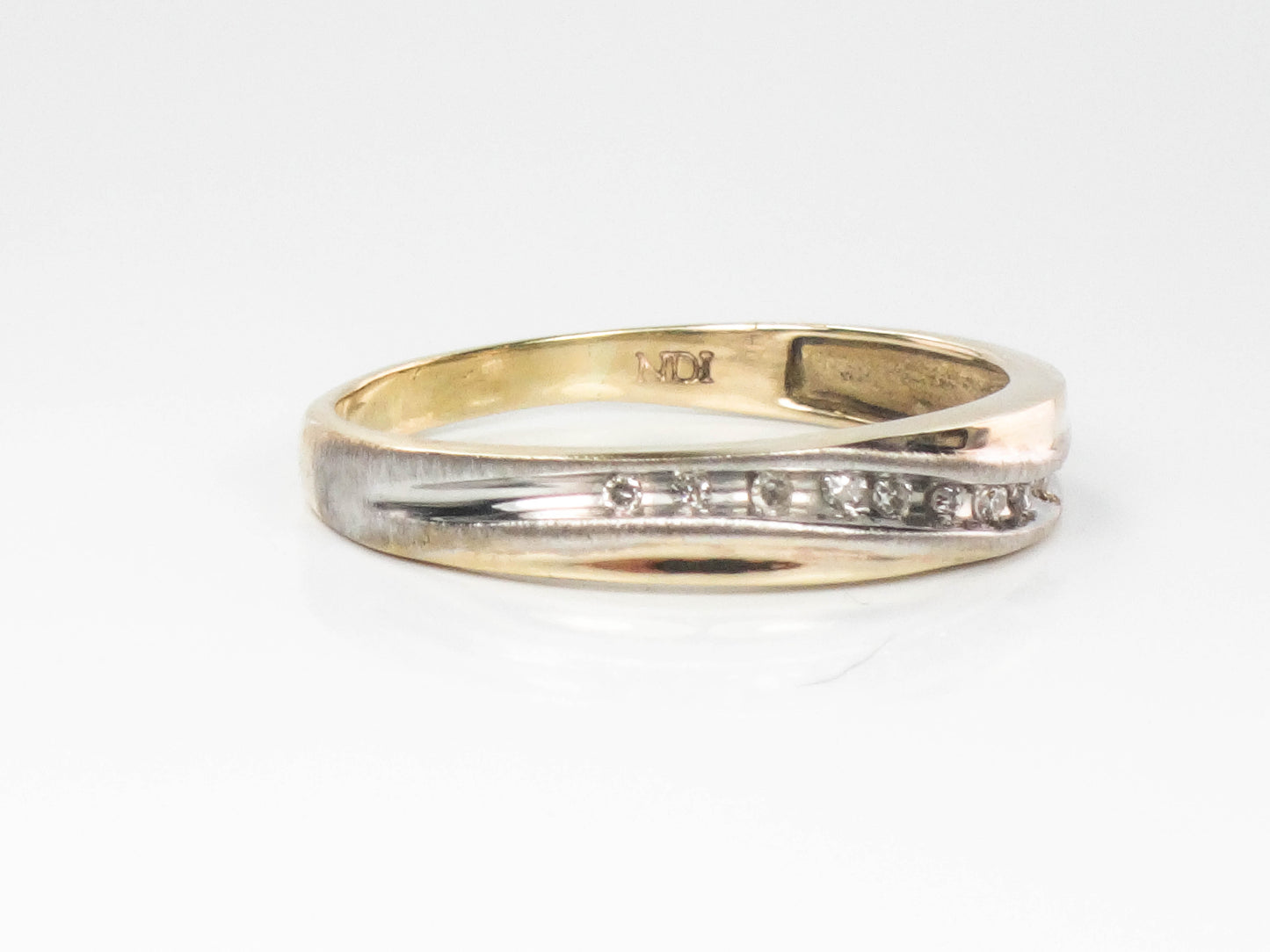 Vintage 10k Two Tone Gold Thin Diamond Wave Wedding Band, Stacking Ring, Size 6.75