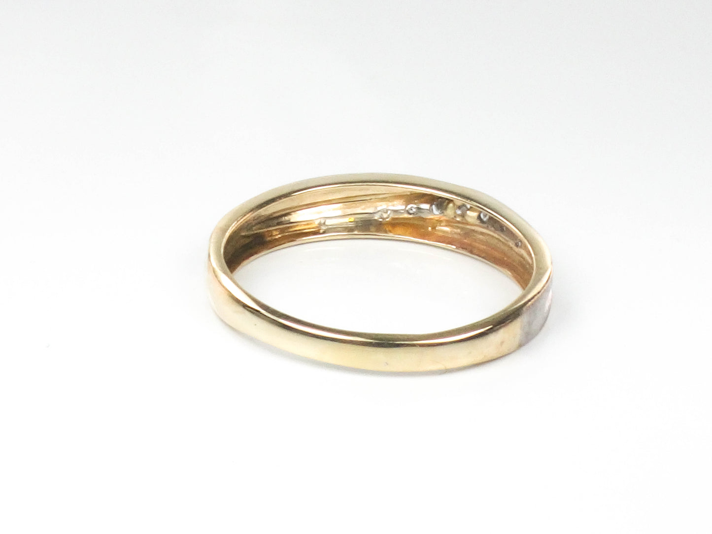 Vintage 10k Two Tone Gold Thin Diamond Wave Wedding Band, Stacking Ring, Size 6.75
