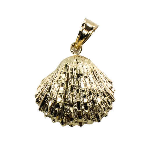 Solid 14k Yellow Gold Shell Pendant, Seashell Charm
