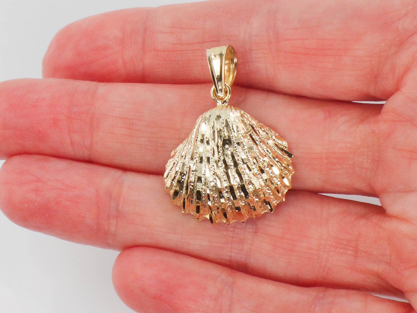 Solid 14k Yellow Gold Shell Pendant, Seashell Charm