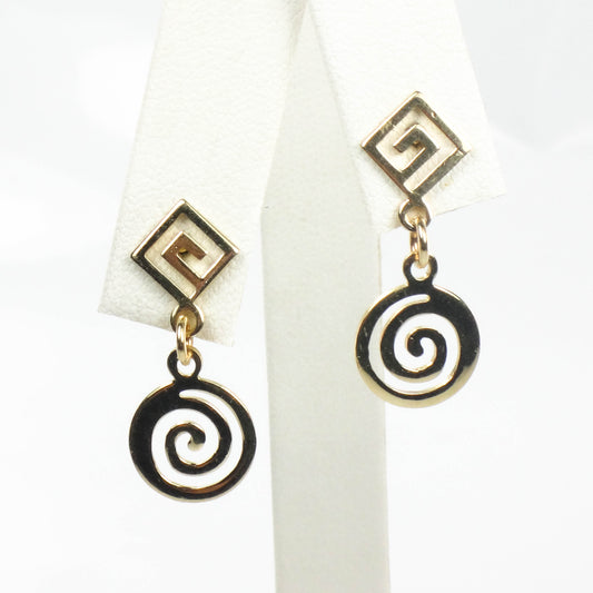 Vintage Solid 14k Yellow Gold Swirl Dangle Earrings