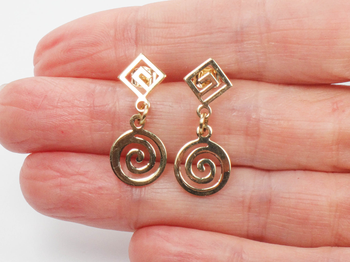 Vintage Solid 14k Yellow Gold Swirl Dangle Earrings