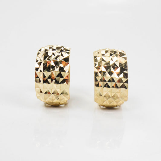Vintage Solid 14k Yellow Gold Huggie Hoop Earrings with Diamond Cut Design